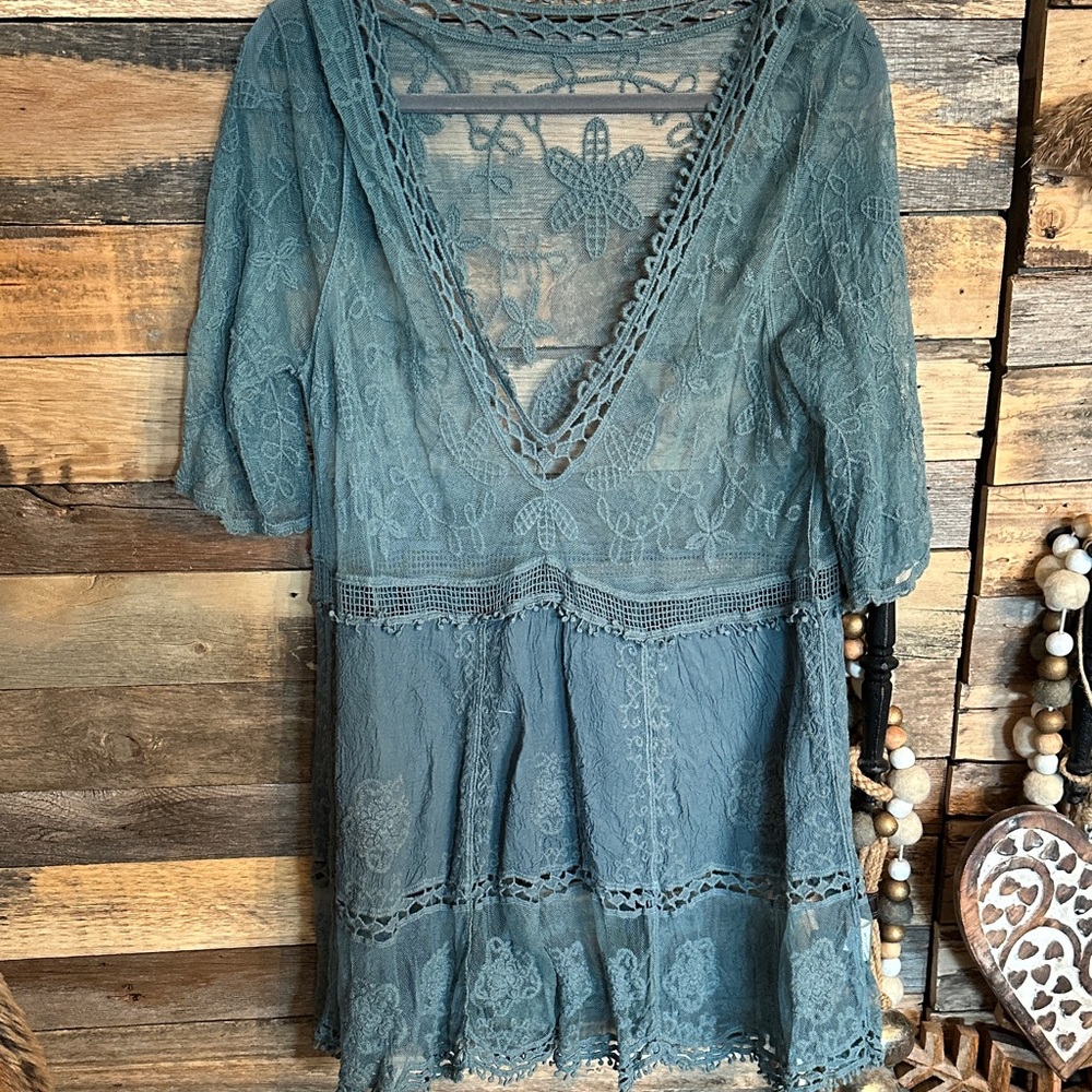 Bohemian lace long sleeve birthday girl dress .. medium large fit